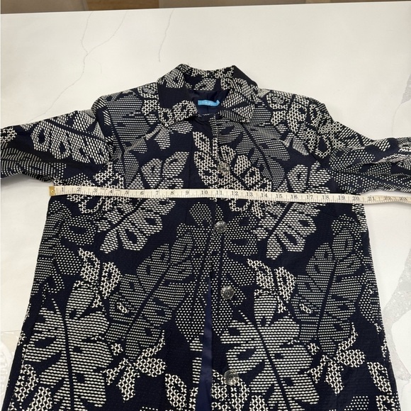J McLaughlin Hester Raffia Palm Leaf Jacket navy blue women’s size small - Picture 10 of 11